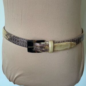 Sandy Duftler Designs Croc Embossed Leather Brown Beige Tortoise Buckle Belt S